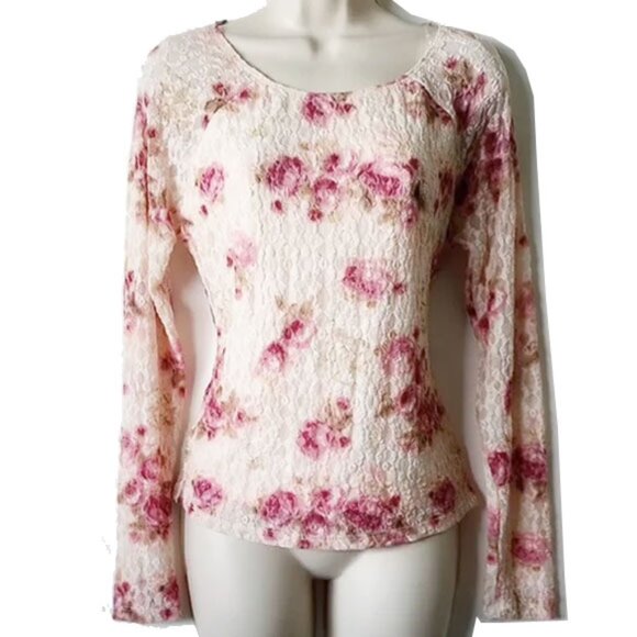 NWT Self Esteem Stretch Lace Long Sleeve Top L Lined Dusty Floral - 50off3 - Picture 1 of 8